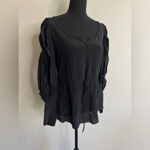 Rebecca Taylor Women's Sz 4 Black 100% Silk Lace Long-Sleeve Blouse Whimsigoth